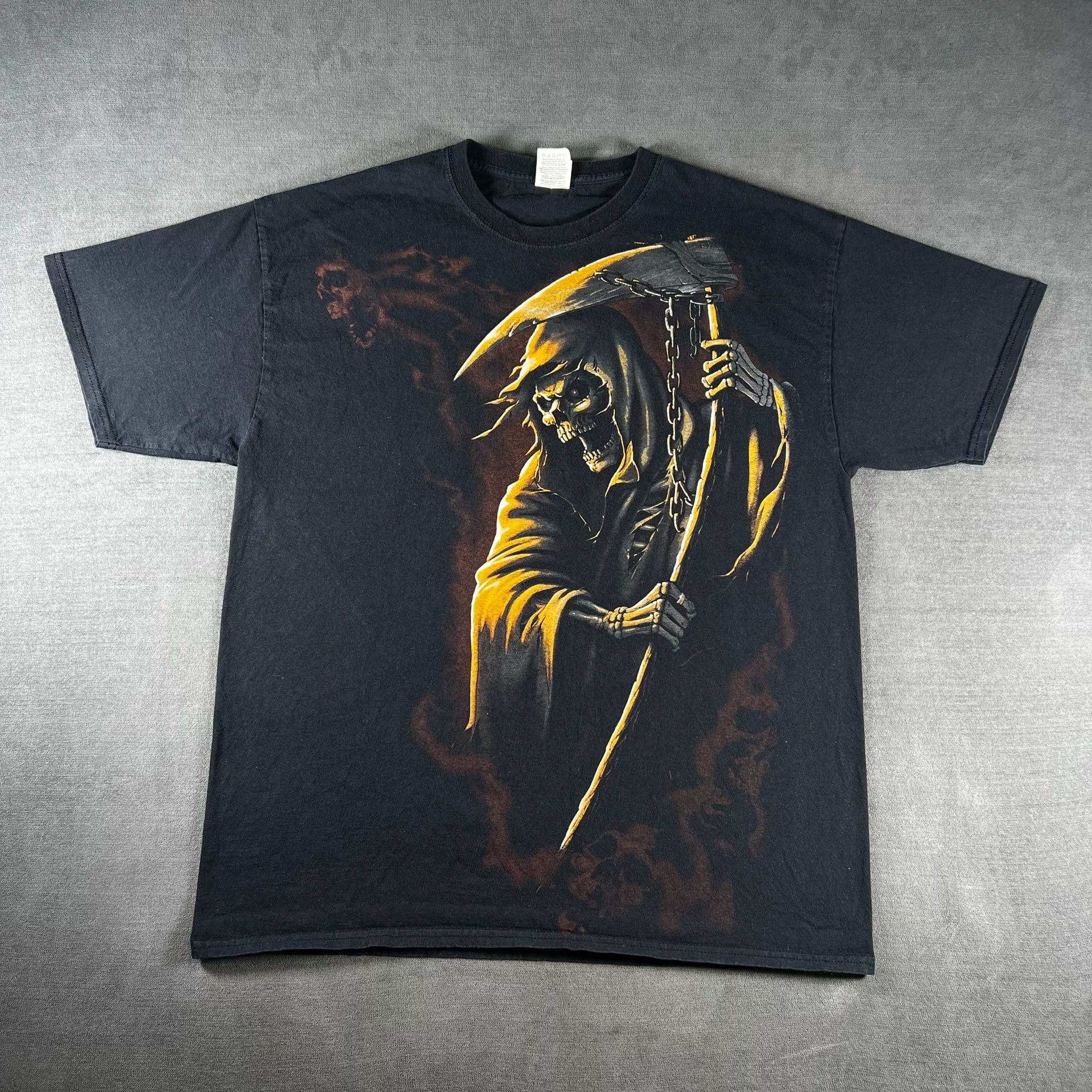 Y2K Fruit Of The Loom x Grim Reaper Black Graphic T-Shirt Size XL Grunge Skater 2