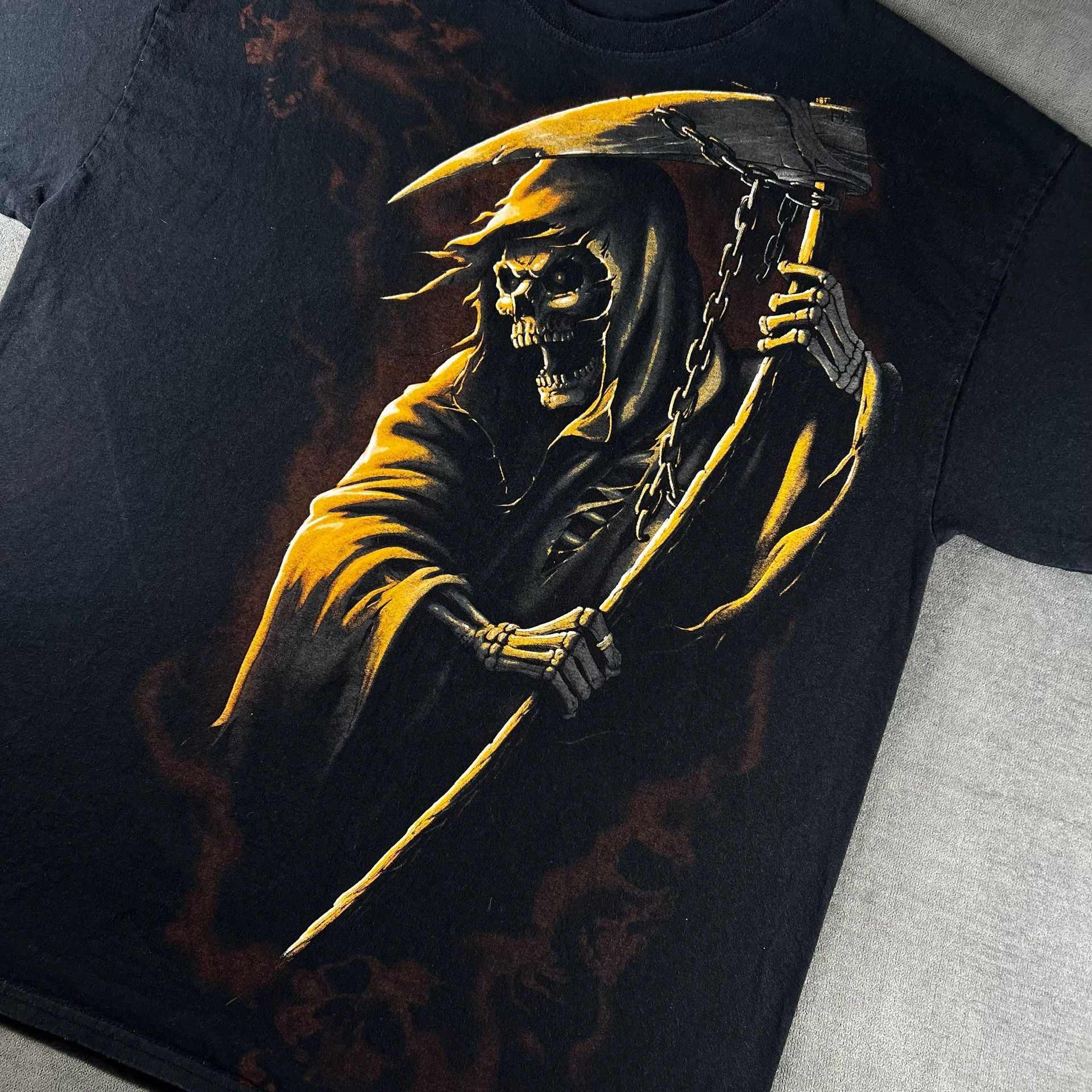 Y2K Fruit Of The Loom x Grim Reaper Black Graphic T-Shirt Size XL Grunge Skater 3