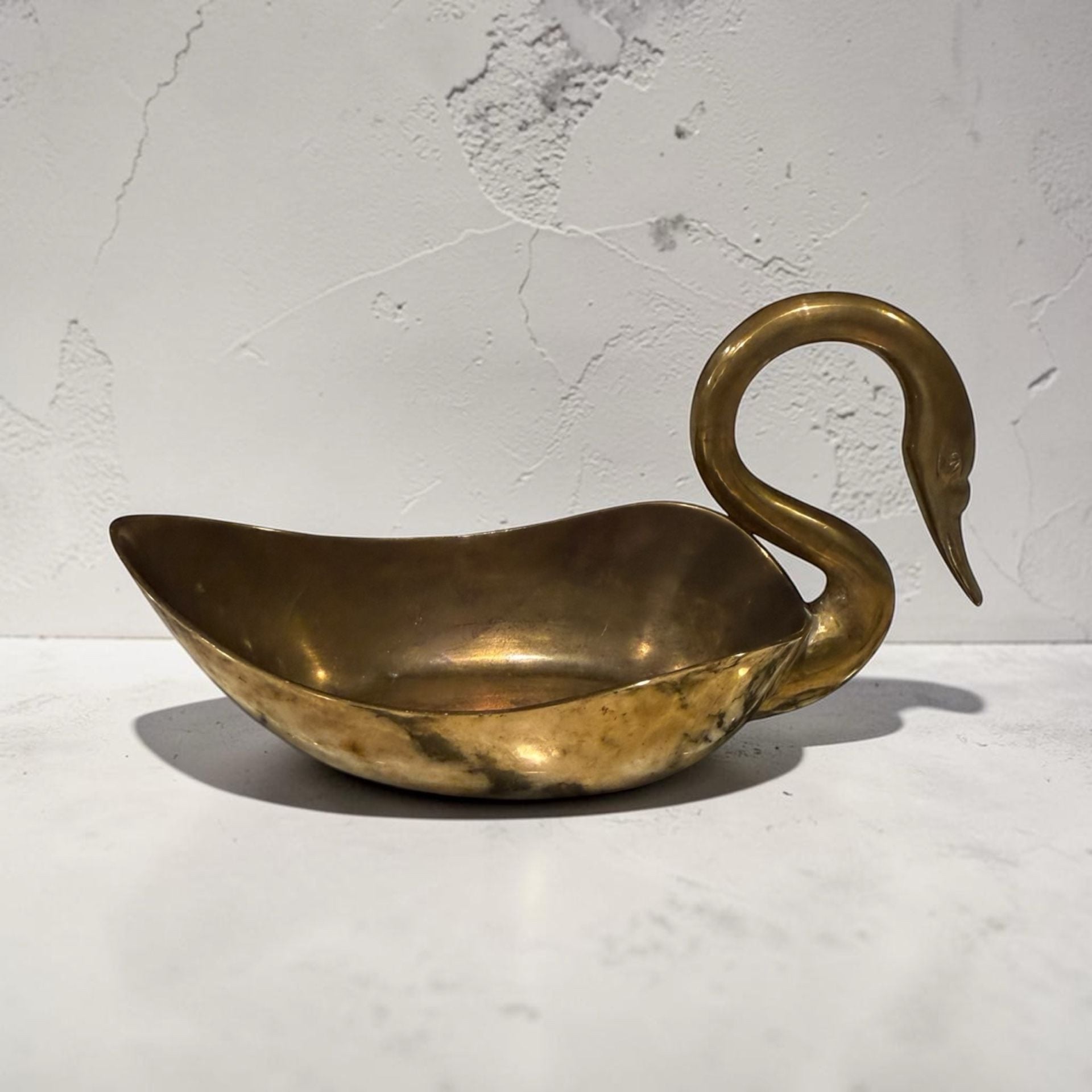 Vintage Brass Swan Trinket Dish Soap Candy Bowl 6" Long 1