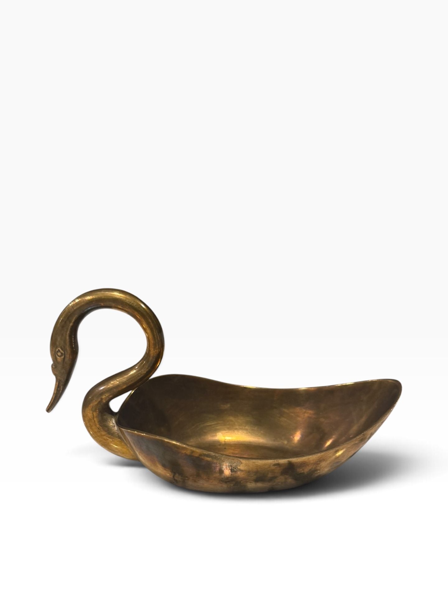 Vintage Brass Swan Trinket Dish Soap Candy Bowl 6" Long 2