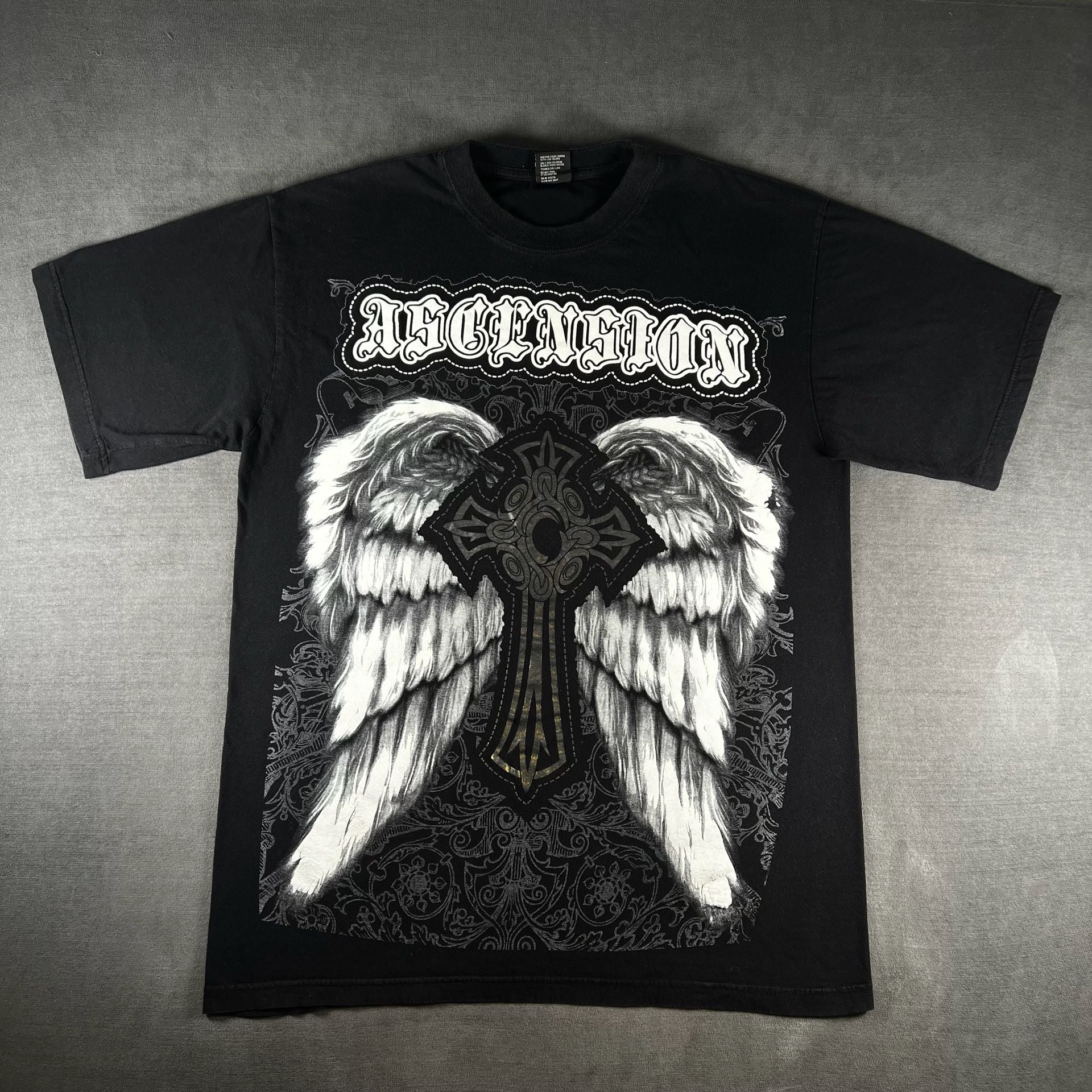 Y2K Atoo Griffin Ascension Wings Cross Black Graphic T-Shirt Size 2XL Grunge 2