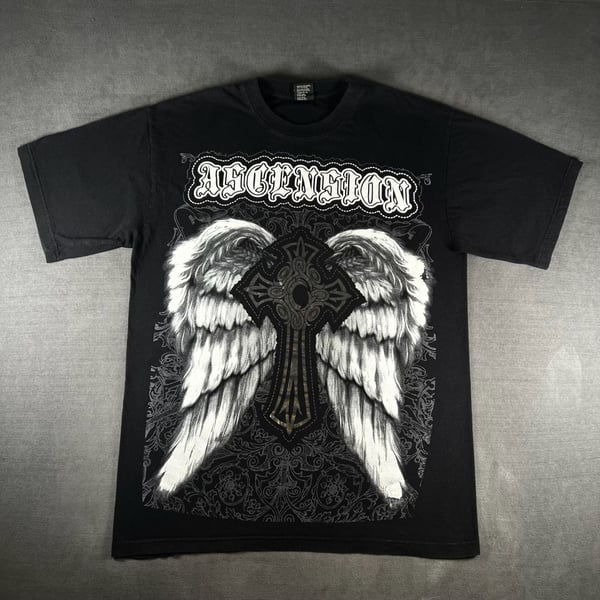 Y2K Atoo Griffin Ascension Wings Cross Black Graphic T-Shirt Size 2XL Grunge