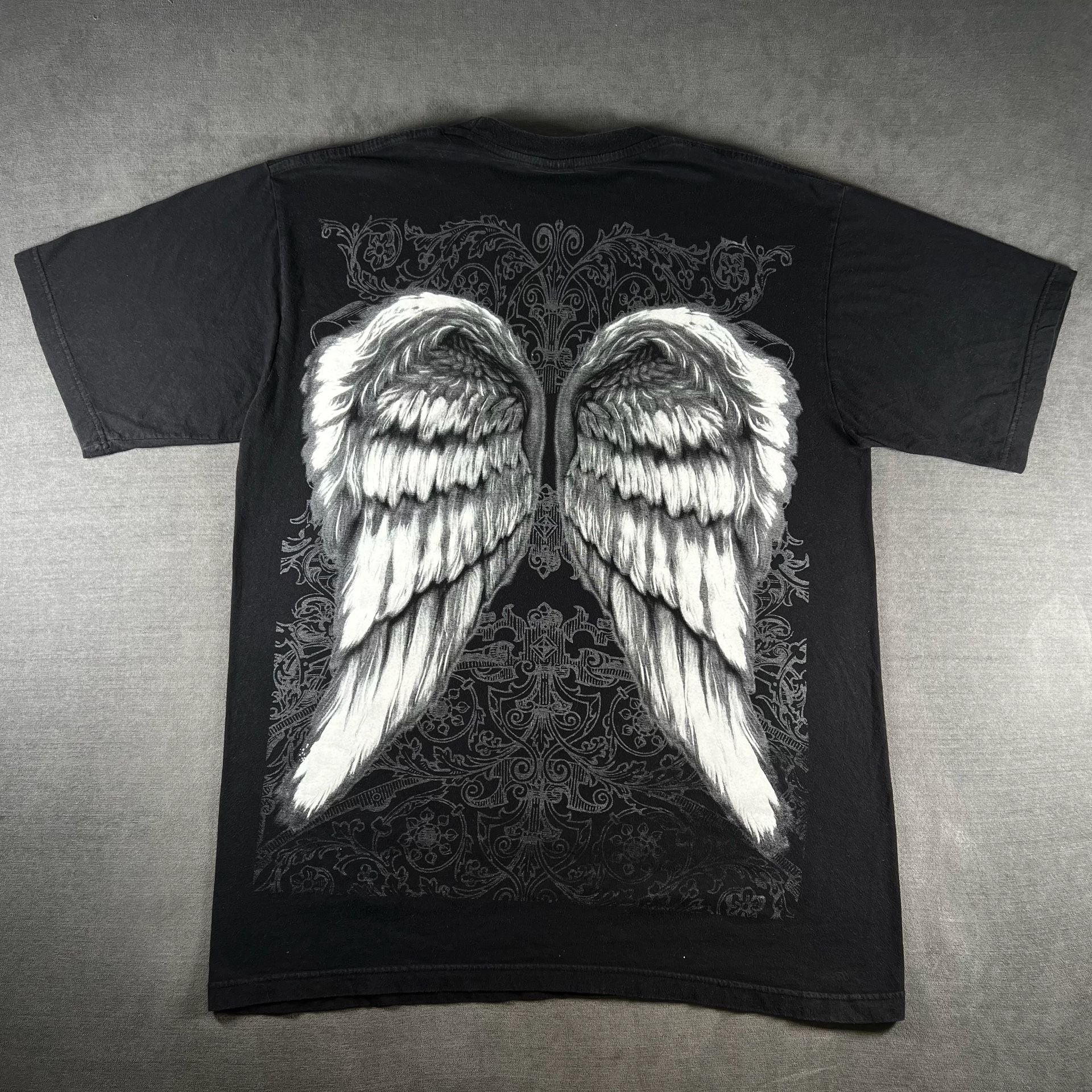 Y2K Atoo Griffin Ascension Wings Cross Black Graphic T-Shirt Size 2XL Grunge 7