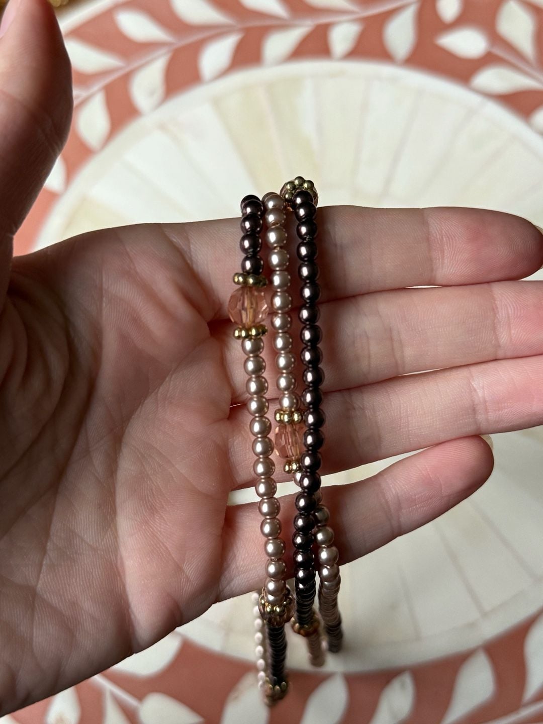 Vintage Multi Strand Beaded Necklace Brown Gold Tone Lobster Clasp 5