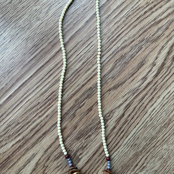 Vintage Beaded Necklace with Wooden and Acrylic Beads and Gold Tone Clasp