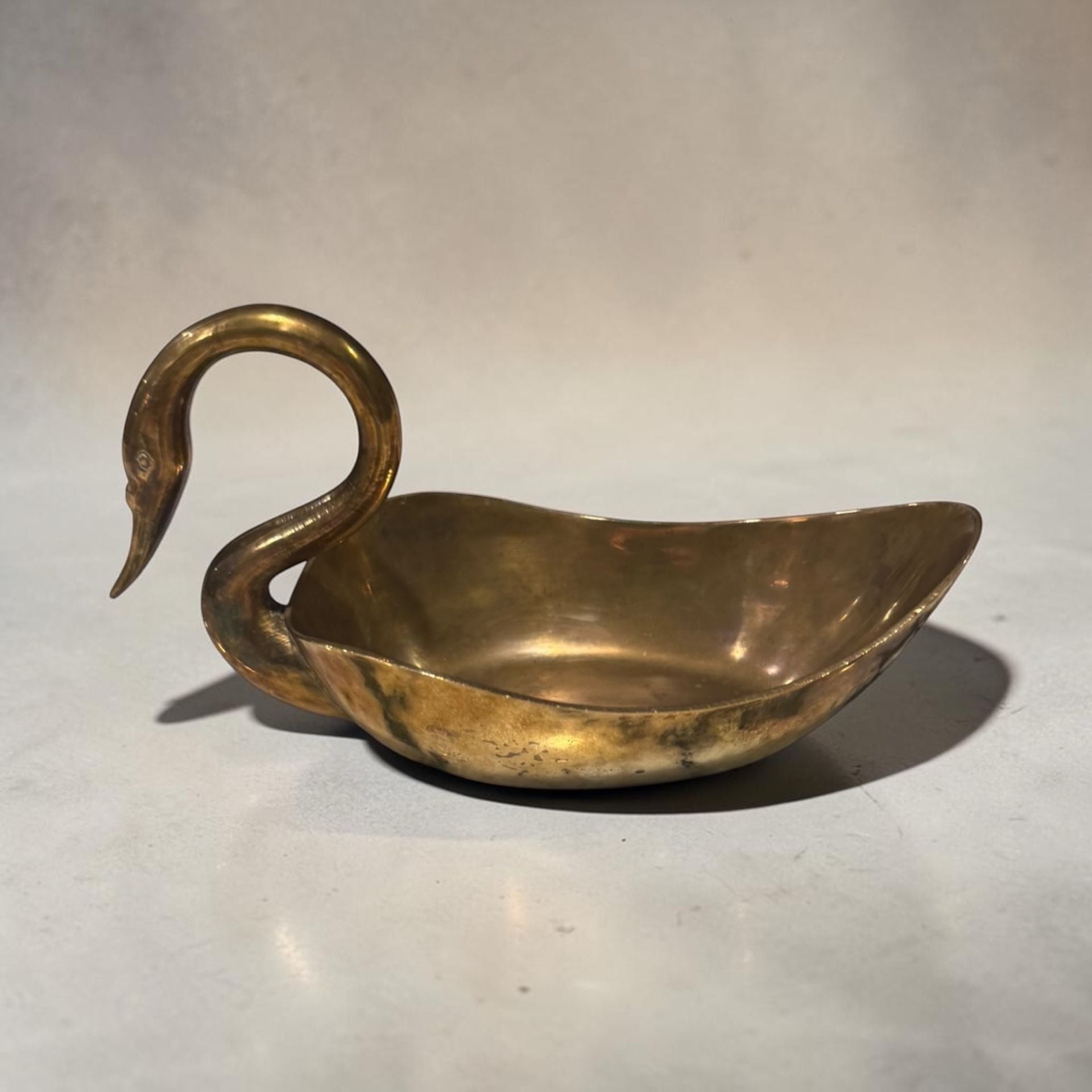 Vintage Brass Swan Trinket Dish Figurine Bowl 1
