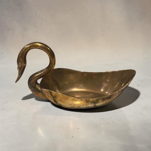 Vintage Brass Swan Trinket Dish Figurine Bowl