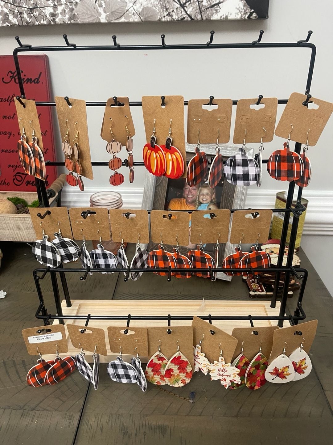 Pumpkin Earrings Fall Thanksgiving Autumn Leaf Plaid Leather Dangle Drop 1