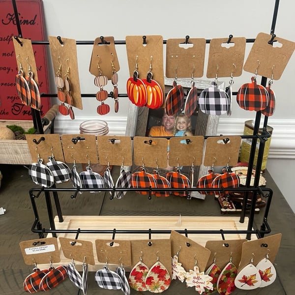 Pumpkin Earrings Fall Thanksgiving Autumn Leaf Plaid Leather Dangle Drop