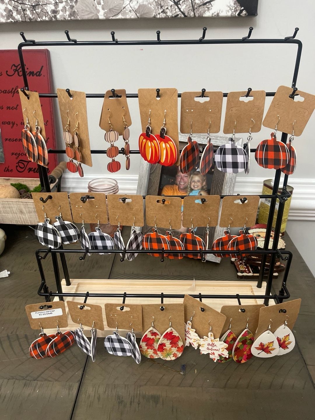 Pumpkin Earrings Fall Thanksgiving Autumn Leaf Plaid Leather Dangle Drop 4