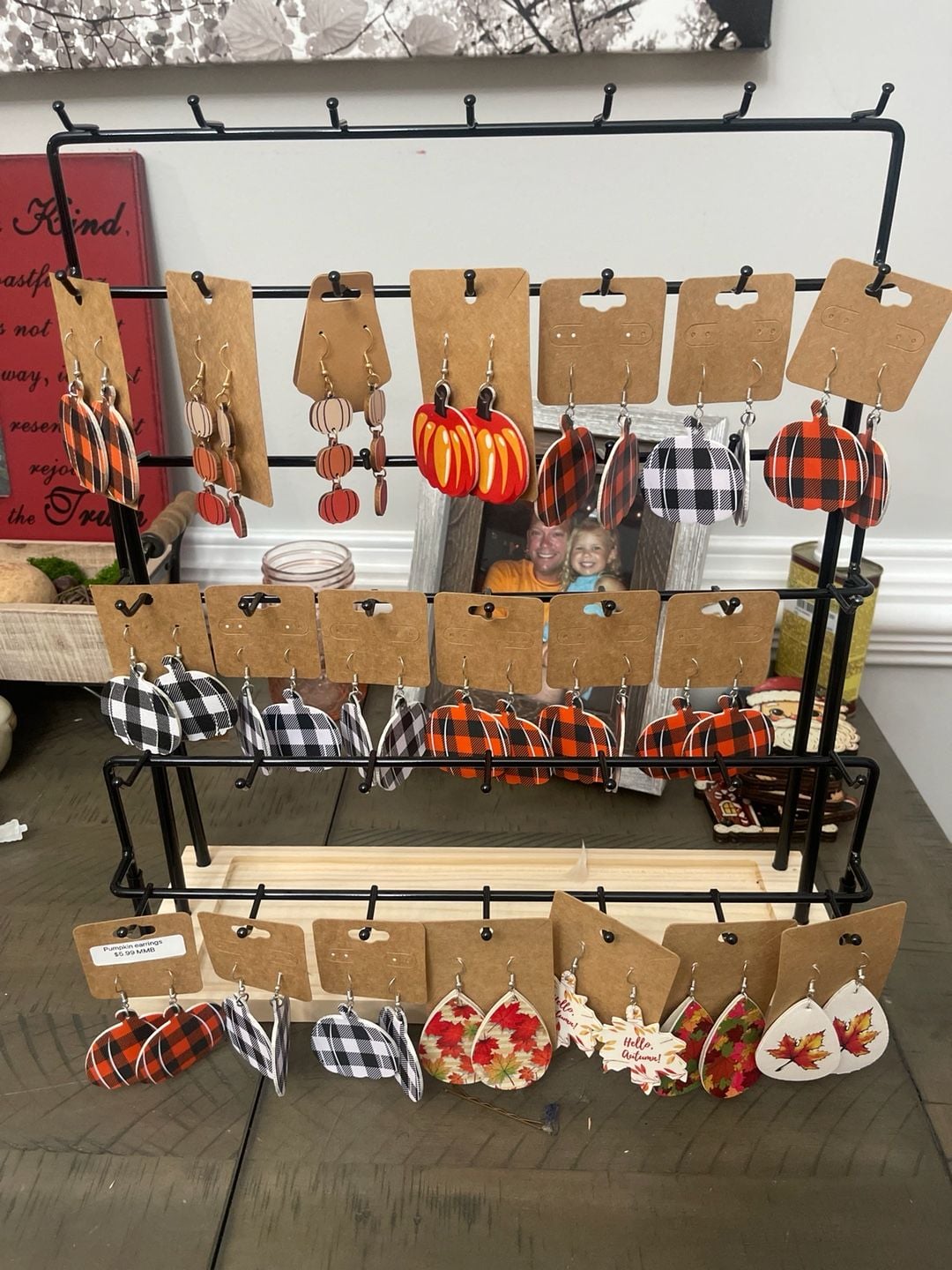 Pumpkin Earrings Fall Thanksgiving Autumn Leaf Plaid Leather Dangle Drop 5