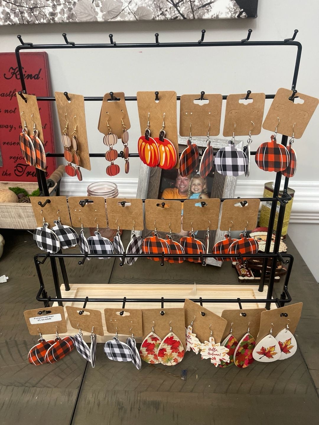 Pumpkin Earrings Fall Thanksgiving Autumn Leaf Plaid Leather Dangle Drop 6