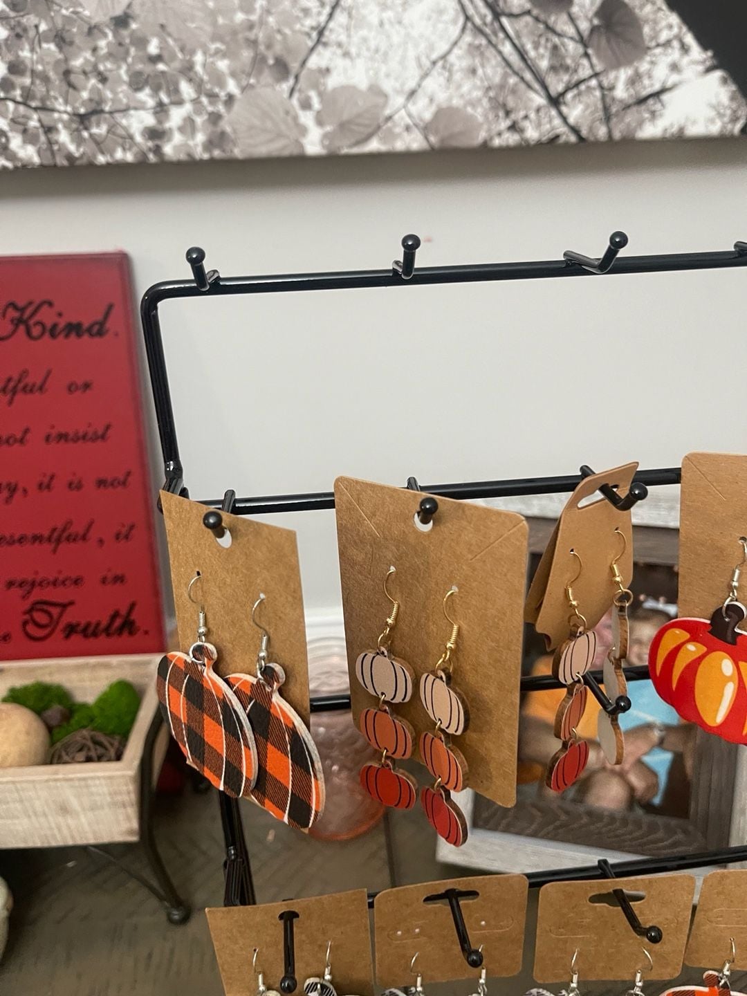 Pumpkin Earrings Fall Thanksgiving Autumn Leaf Plaid Leather Dangle Drop 7
