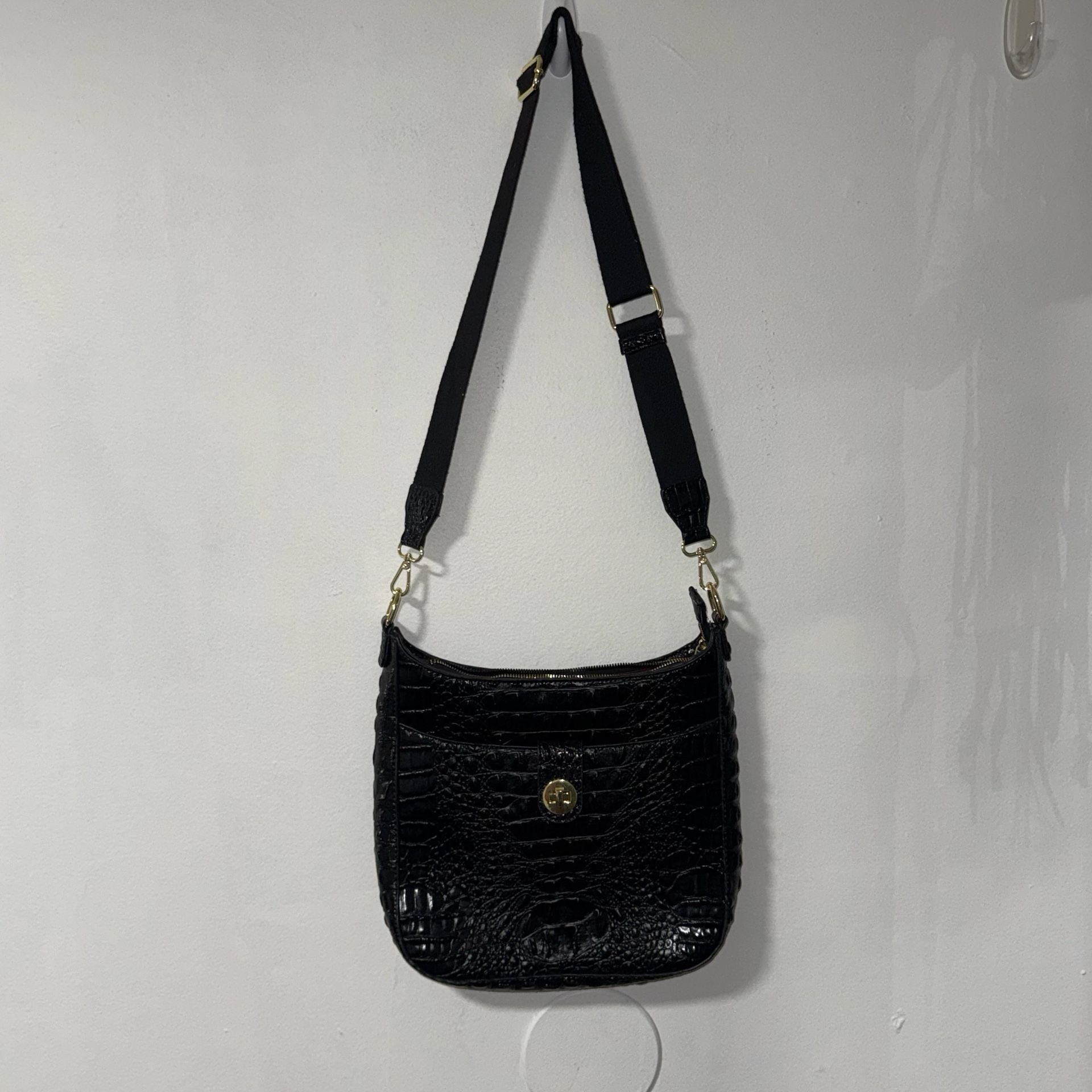 Brahmin Leia Black Croc Embossed Crossbody Bag 2