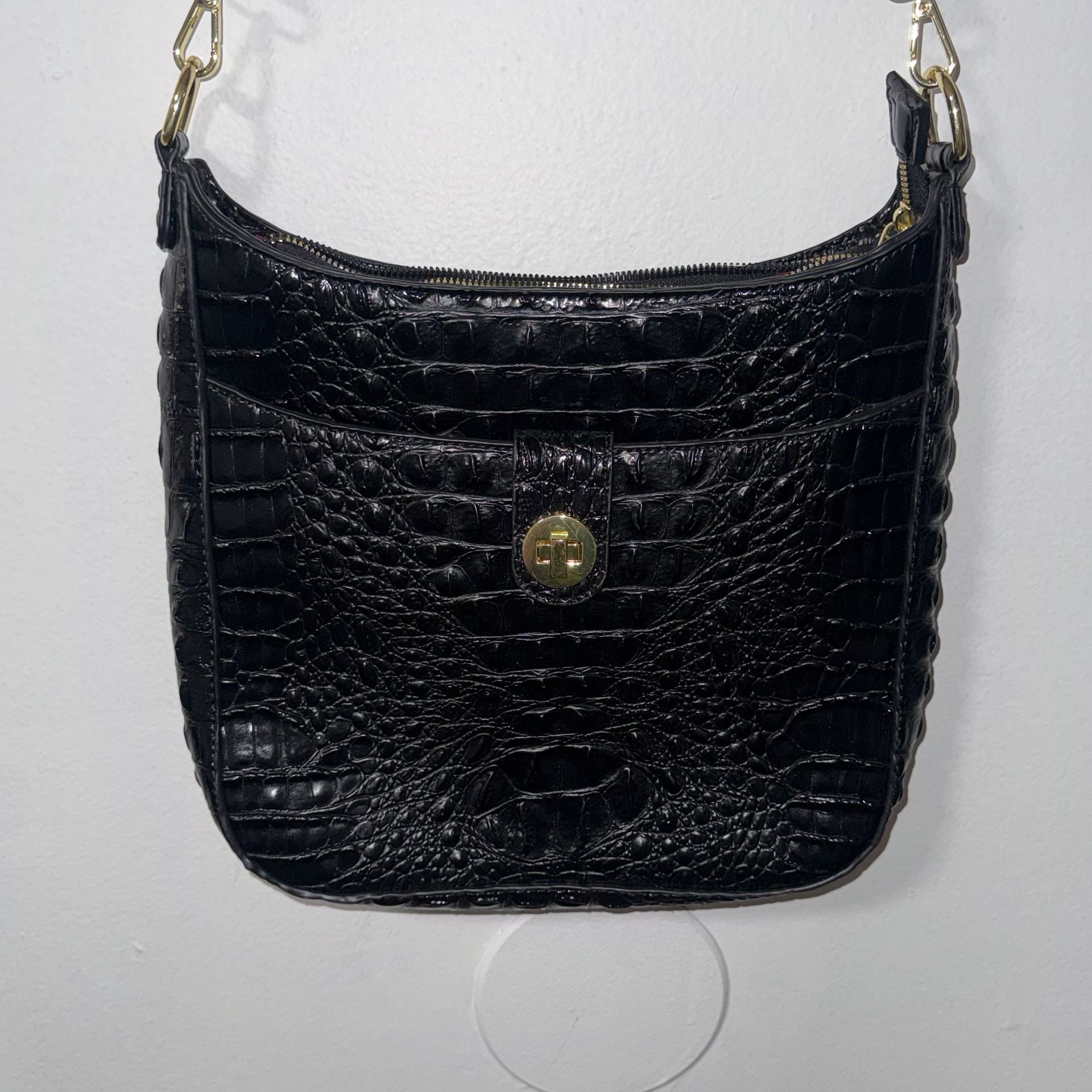 Brahmin Leia Black Croc Embossed Crossbody Bag 3