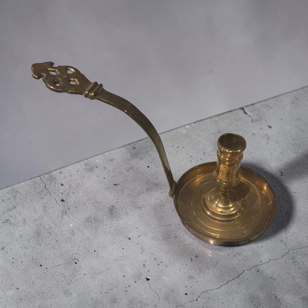 Vintage Solid Brass Candlestick Candle Holder with Filigree Handle