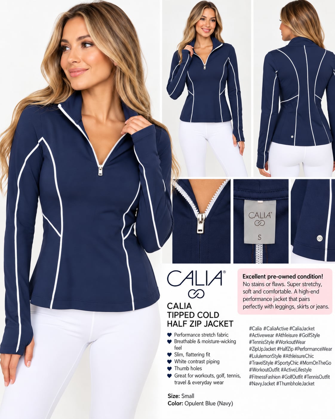 CALIA Tipped Cold 1/4 Zip Jacket Opulent Blue Small 2