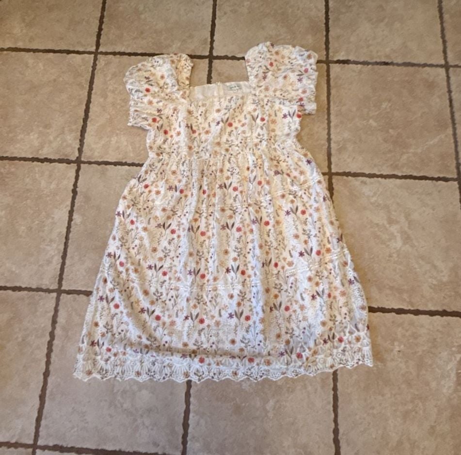 Leia & Co Floral Smocked Mini Dress Ivory XL 3