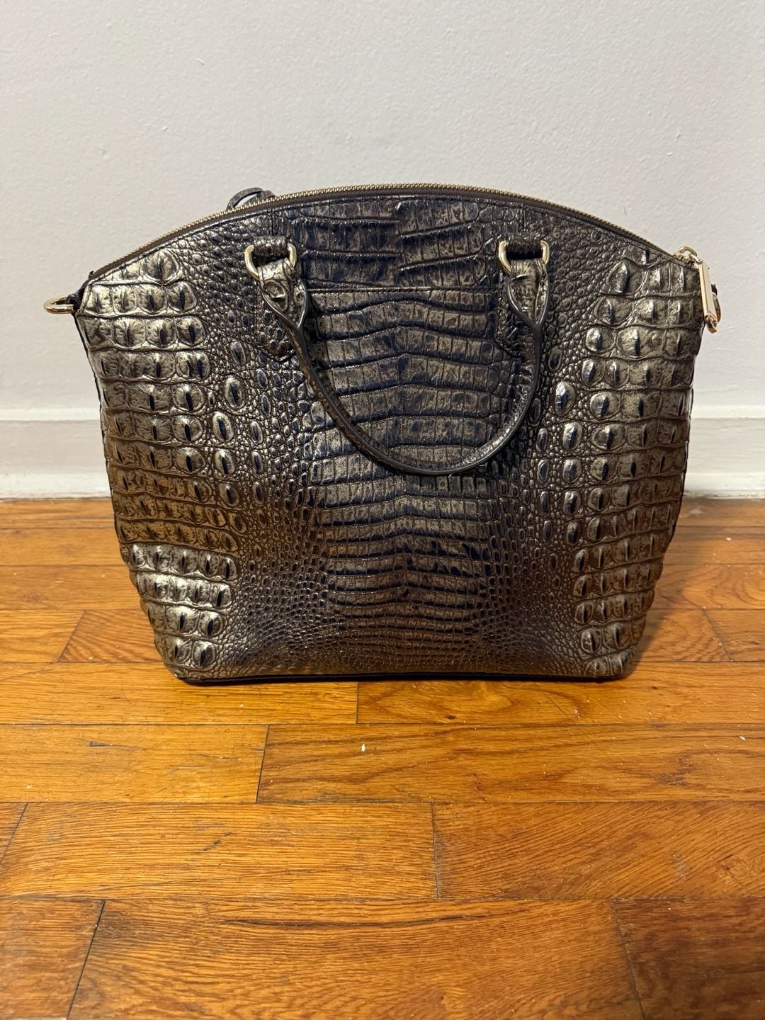 Brahmin Duxbury Large Satchel Bag Black Croc Embossed Leather 2