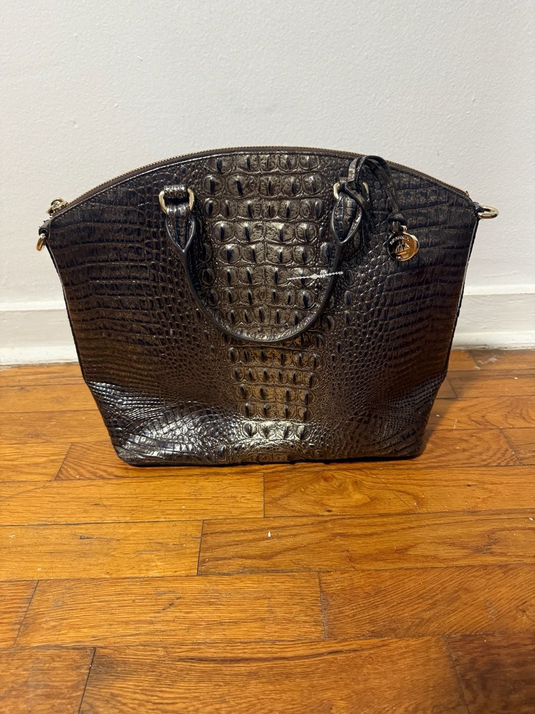 Brahmin Duxbury Large Satchel Bag Black Croc Embossed Leather 3
