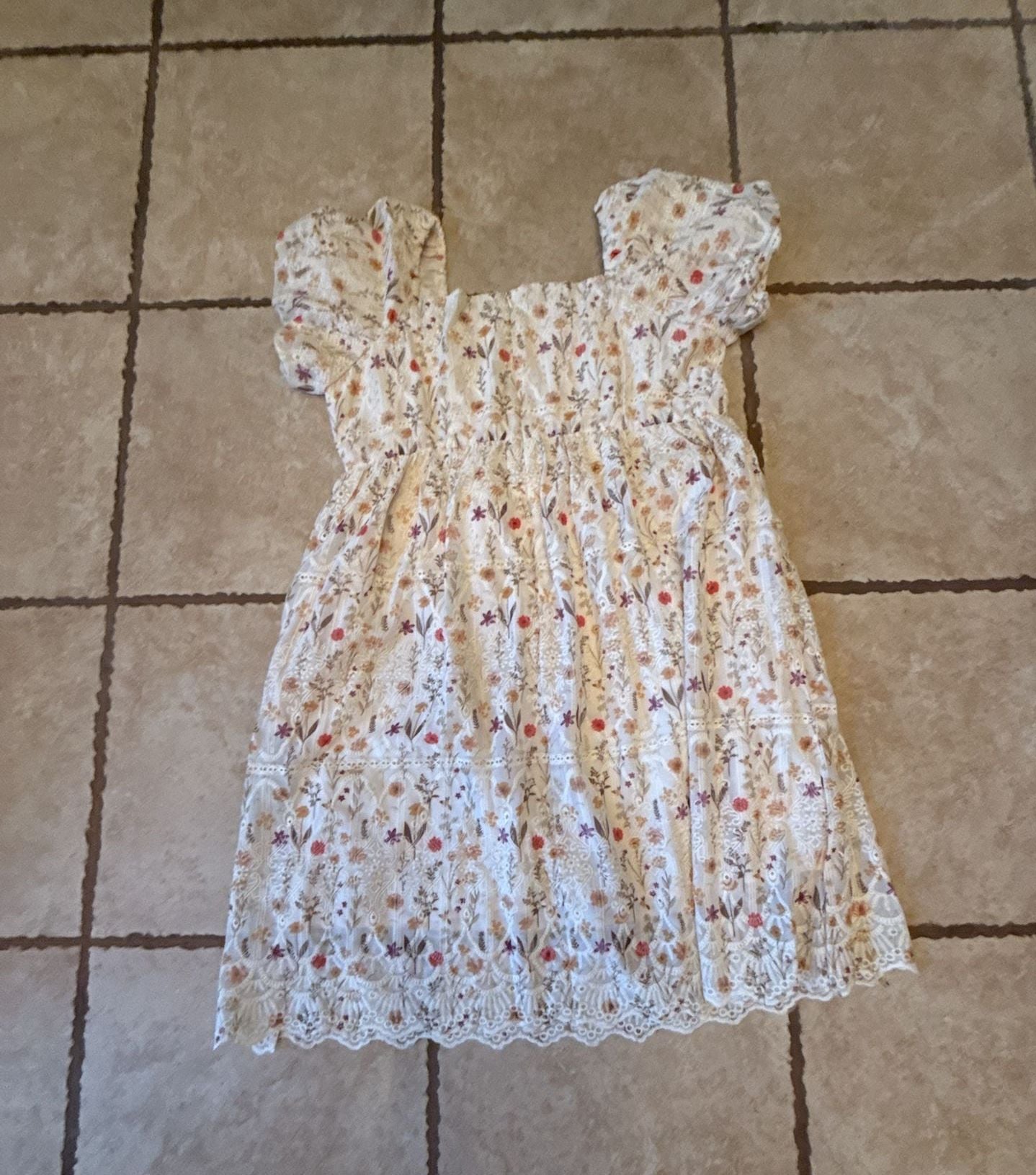Leia & Co Floral Smocked Mini Dress Ivory XL 8
