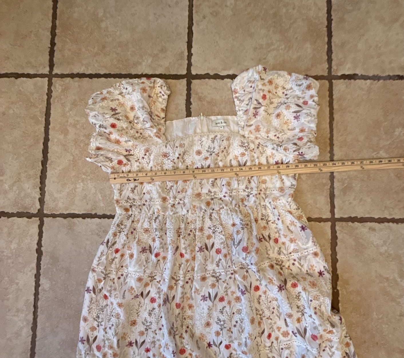 Leia & Co Floral Smocked Mini Dress Ivory XL 7
