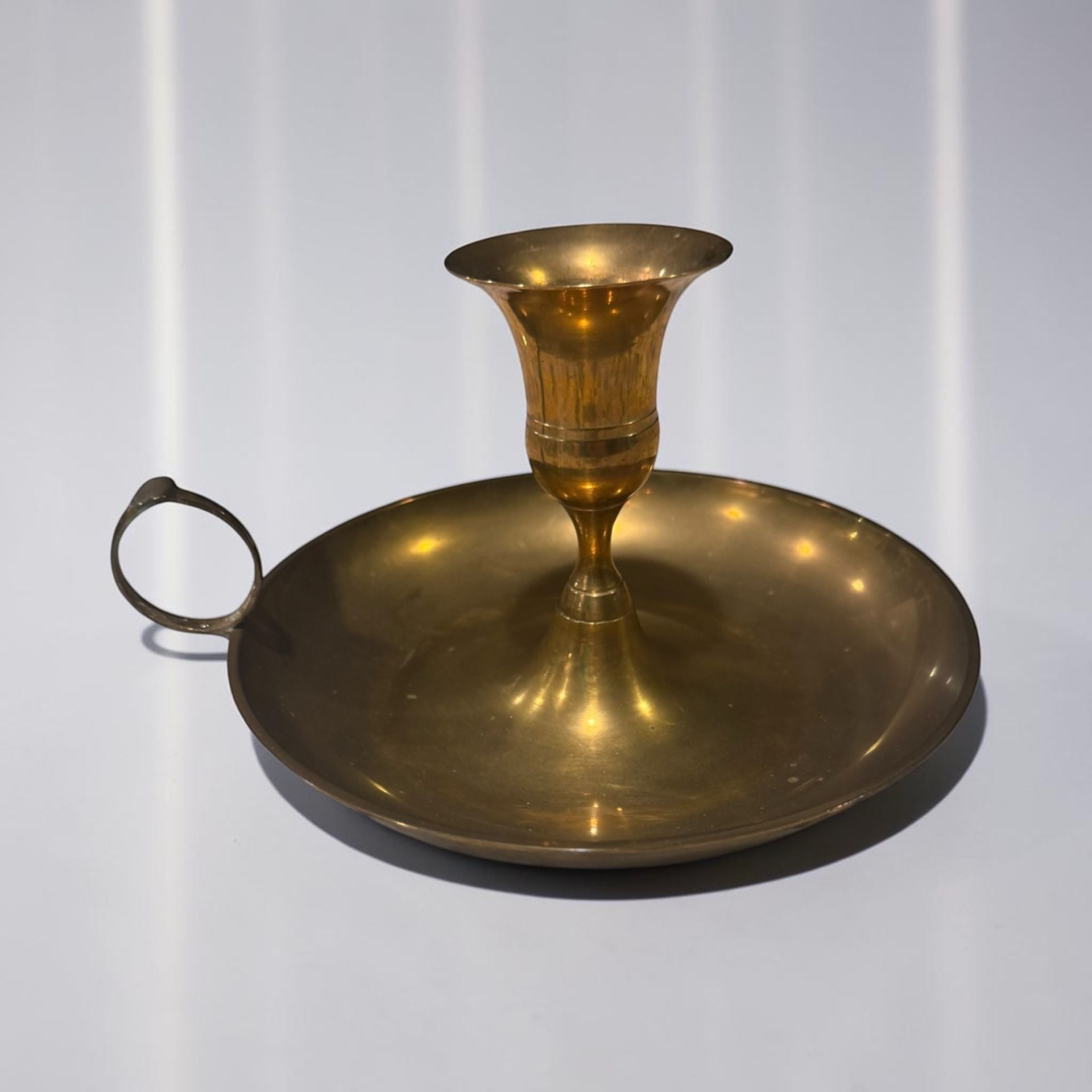 Vintage Brass Chamber Candlestick Holder with Drip Tray and Finger Loop 1