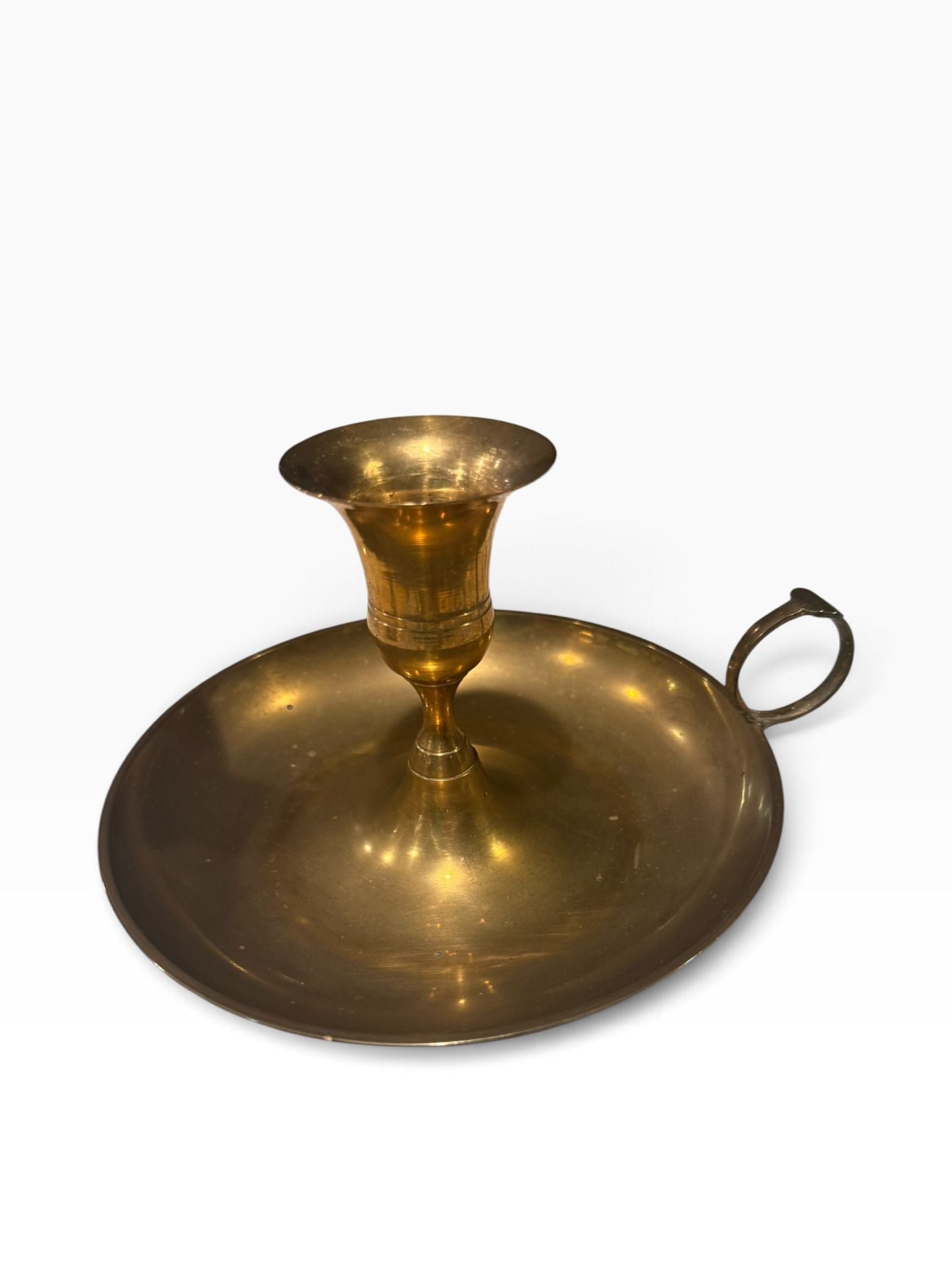 Vintage Brass Chamber Candlestick Holder with Drip Tray and Finger Loop 2