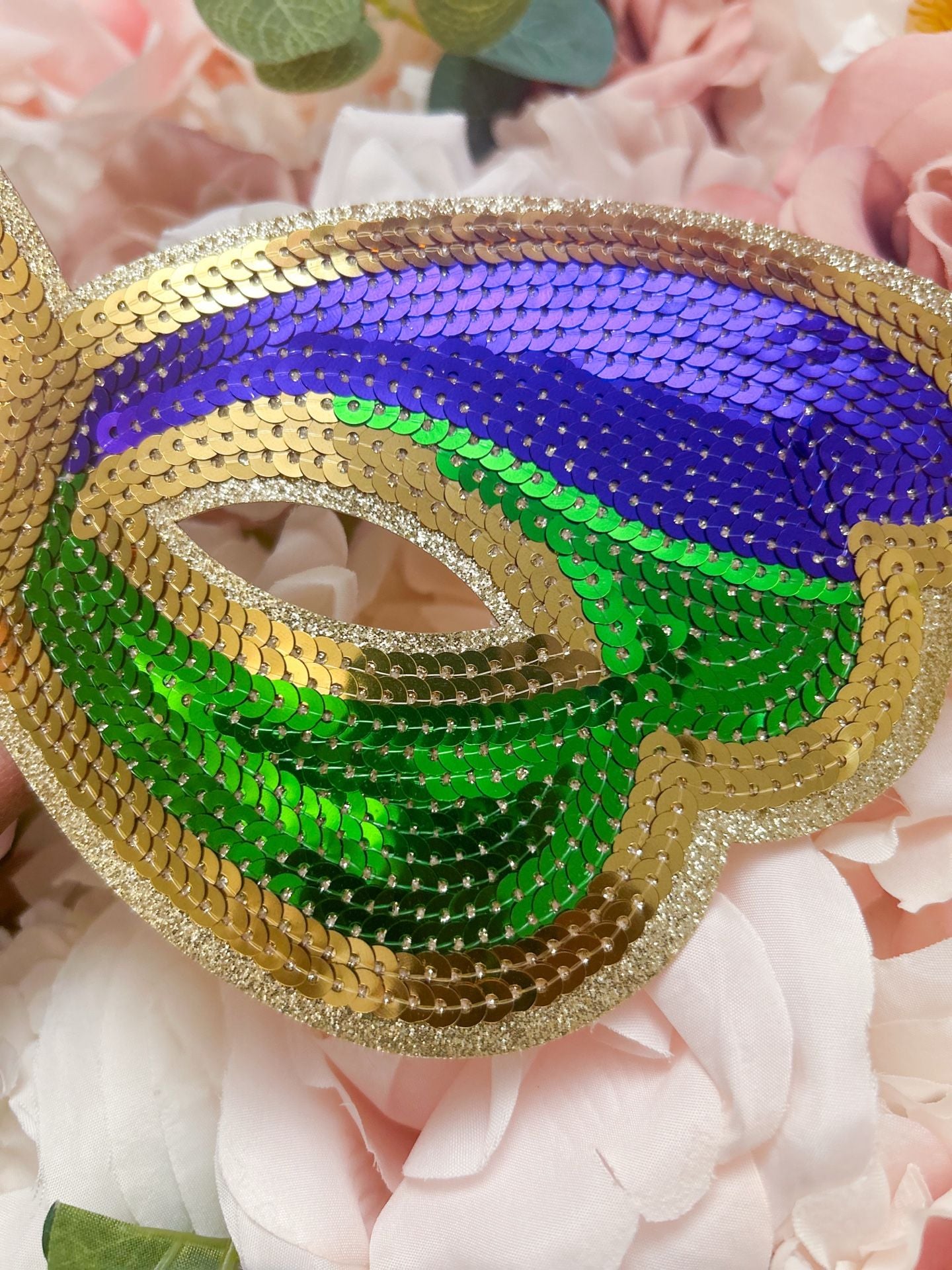 Mardi Gras Sequin Butterfly Eye Mask Green Purple Gold 3