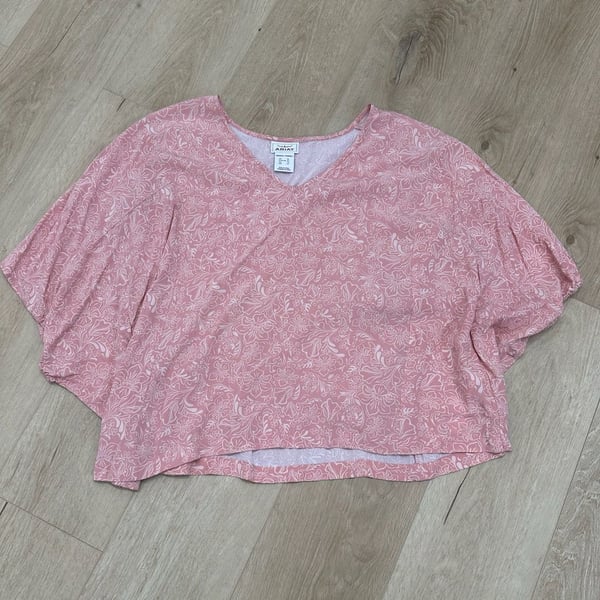 Ariat Pink Floral V-Neck Bell Sleeve Blouse Top Size XL