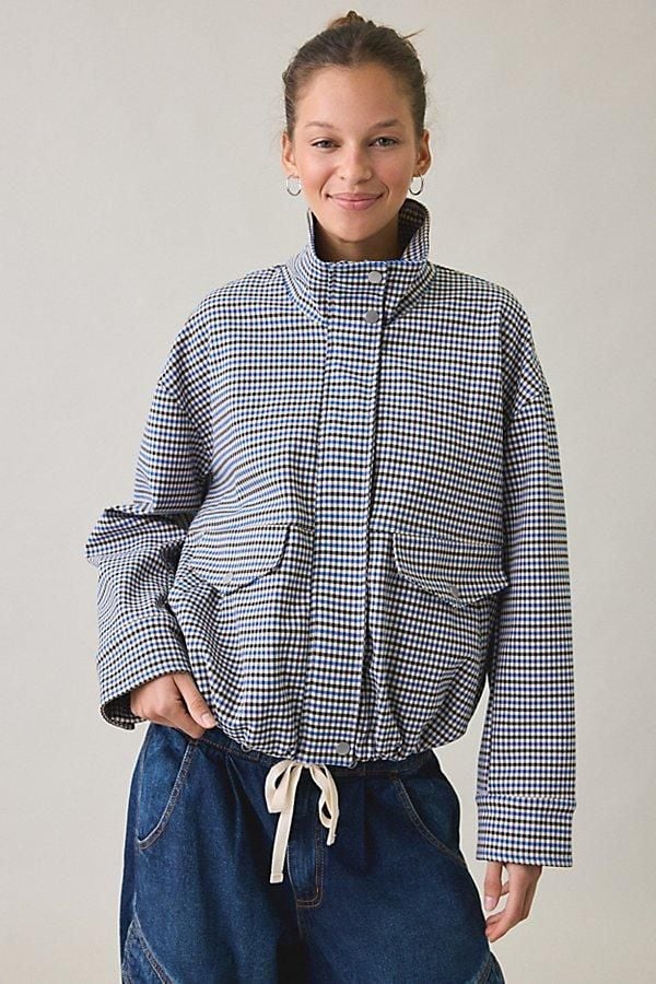 Urban Outfitters Gingham Check Bomber Jacket Size S Blue Black White 2