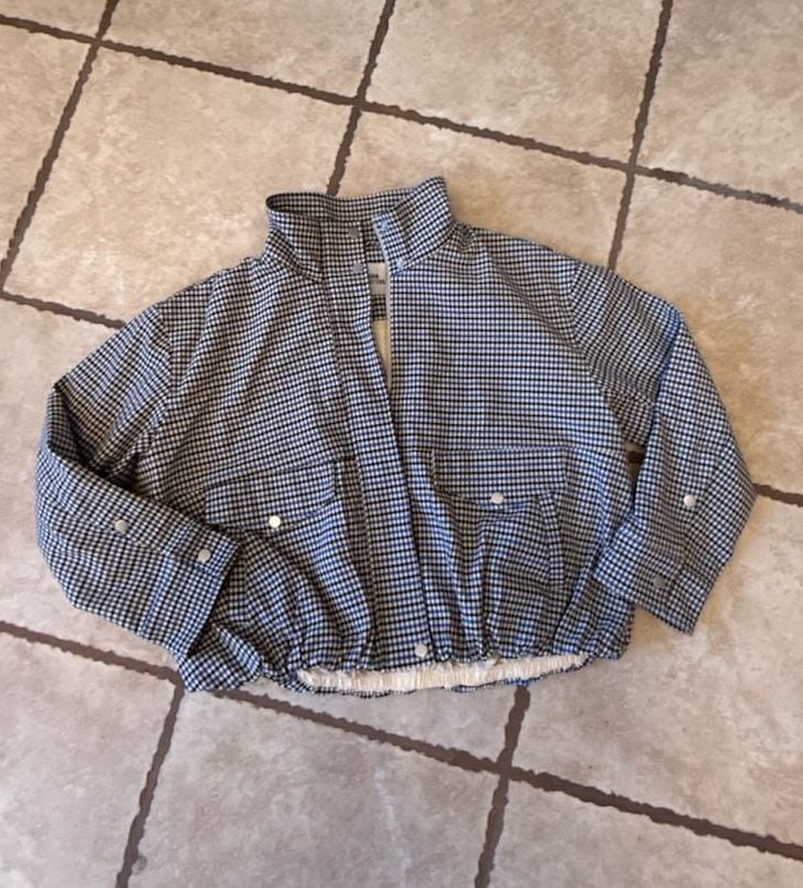 Urban Outfitters Gingham Check Bomber Jacket Size S Blue Black White 3
