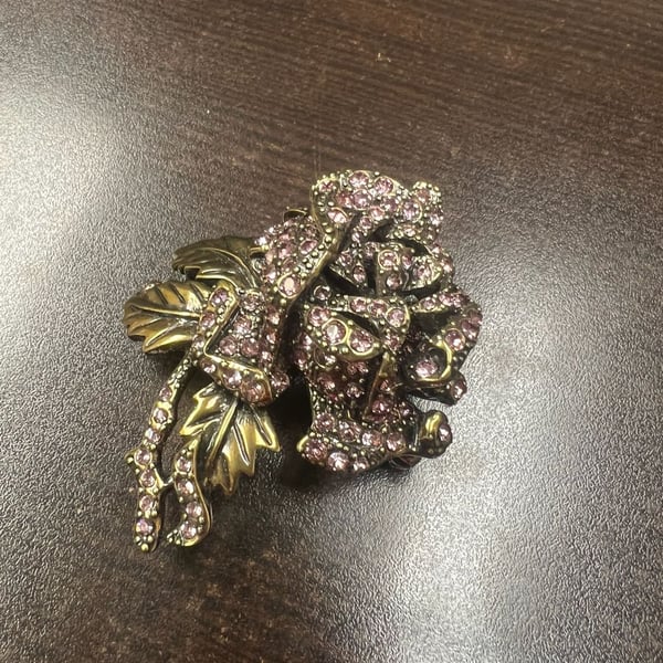 Heidi Daus Vintage Pink Rose Elegance Swarovski Crystal Brooch Pin