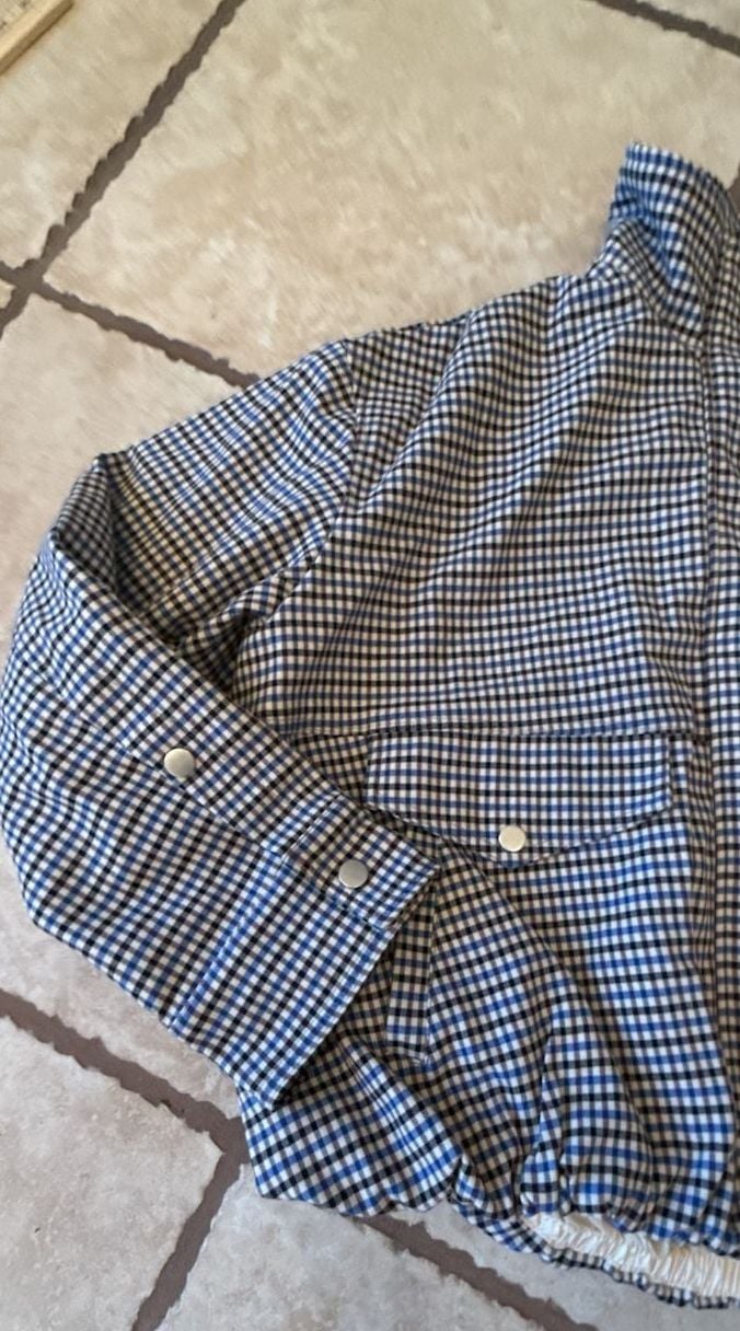 Urban Outfitters Gingham Check Bomber Jacket Size S Blue Black White 4