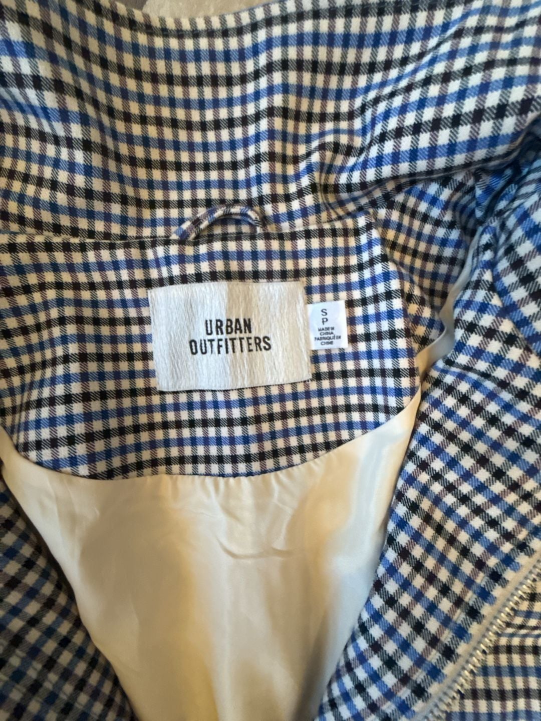 Urban Outfitters Gingham Check Bomber Jacket Size S Blue Black White 6