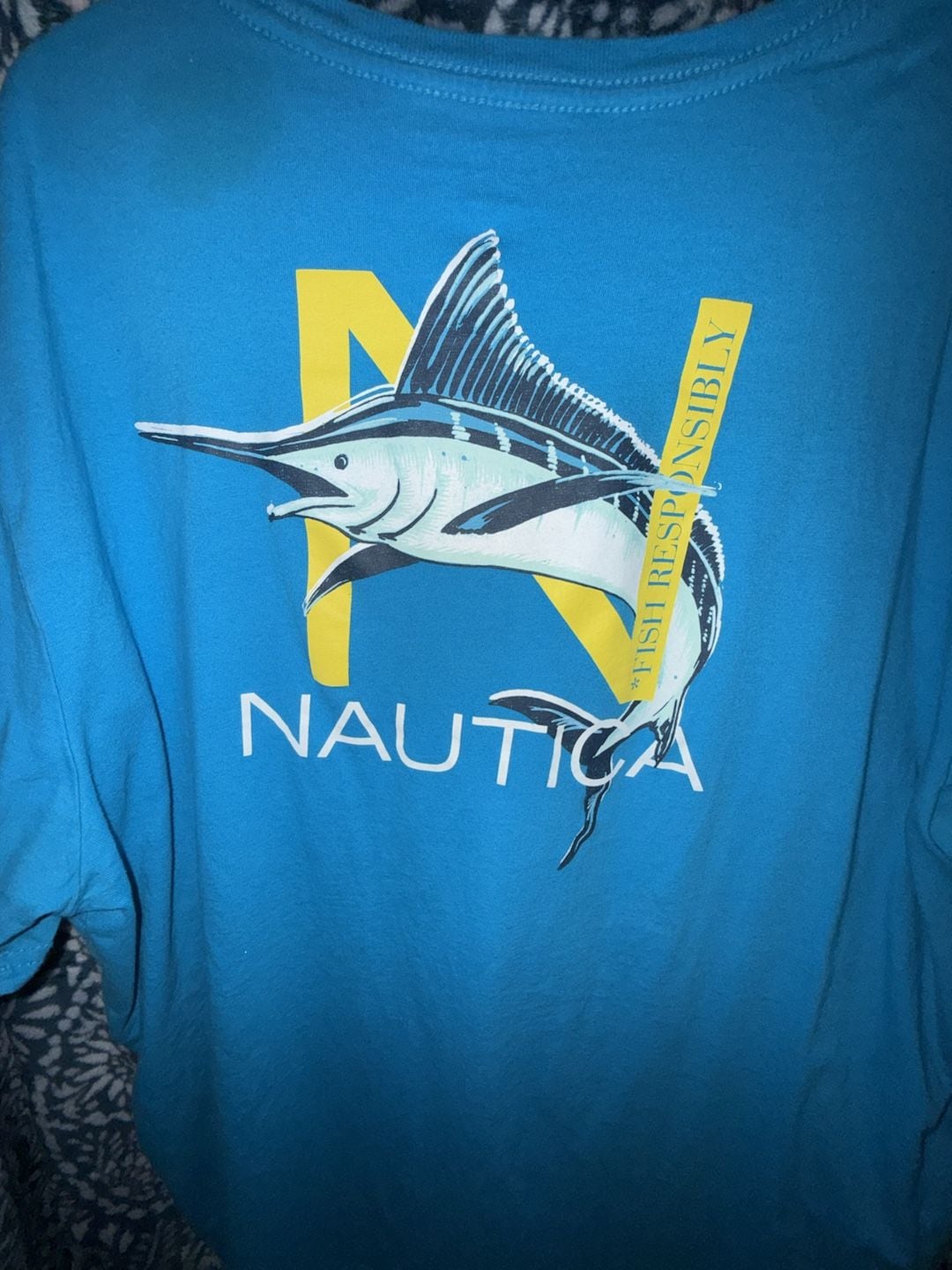 Nautica Blue Short Sleeve Crew Neck T-Shirt Size XL Fish Responsibly Graphic 5
