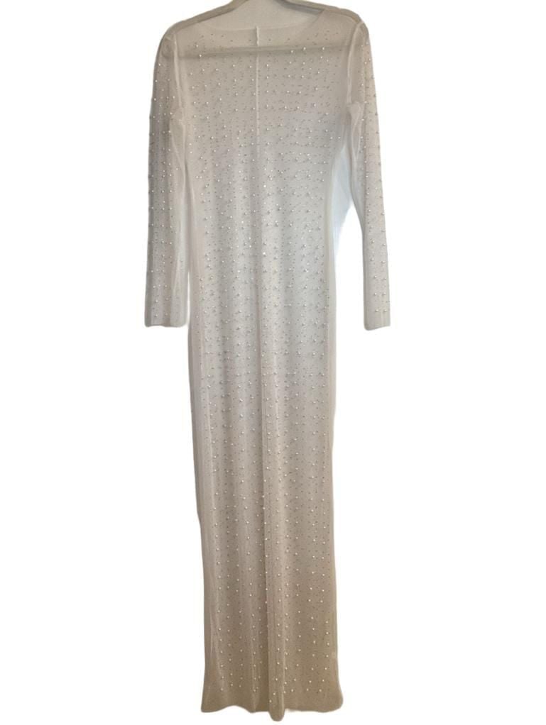 Sheer Pearl Maxi Dress Ivory 1