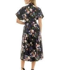 Nicole Miller Midi Shirtdress Size 12 Black Floral Print Pintuck Waist 3