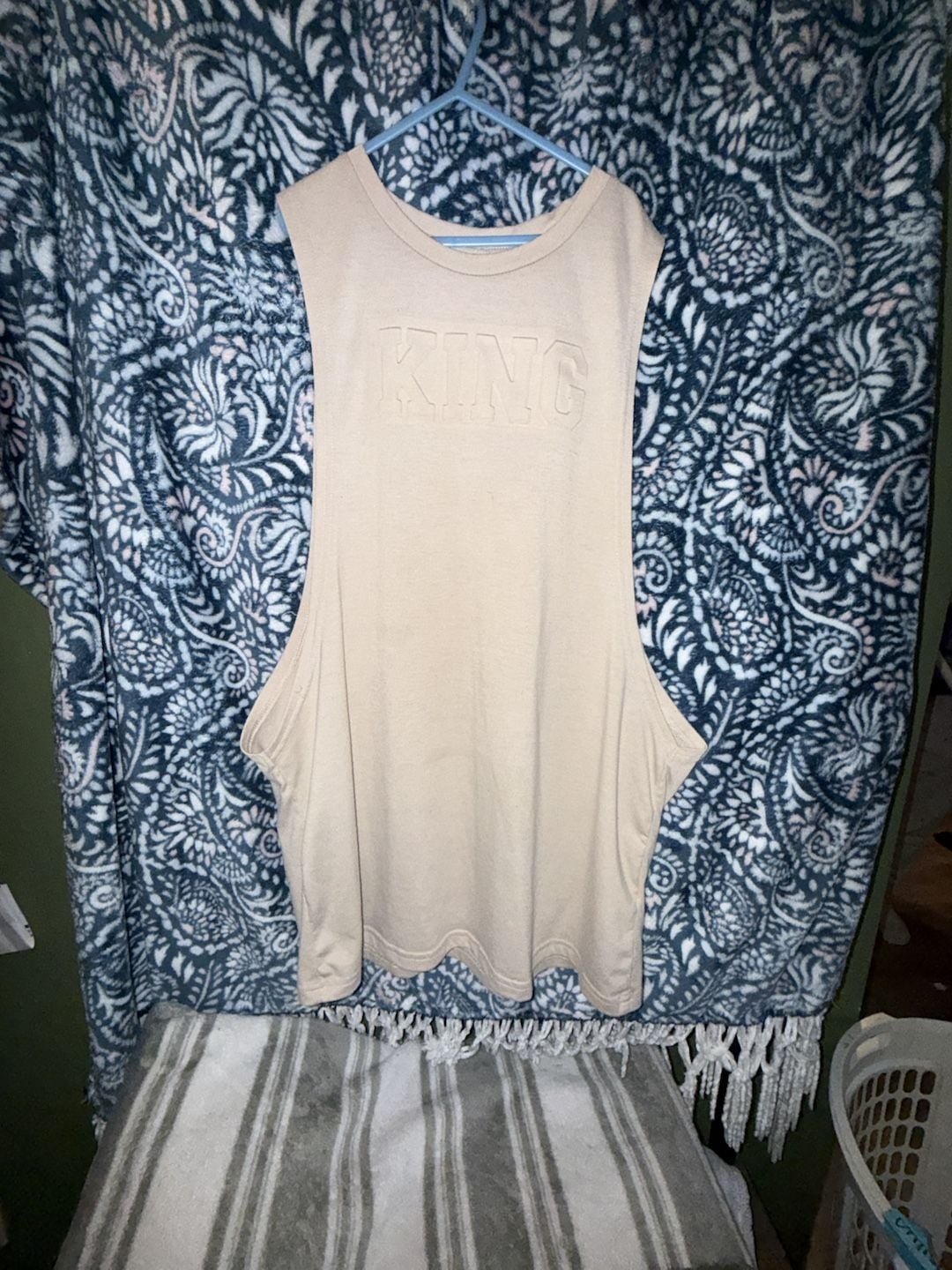 Unbranded King Embroidered Tank Top Beige Sleeveless Muscle Tee 3