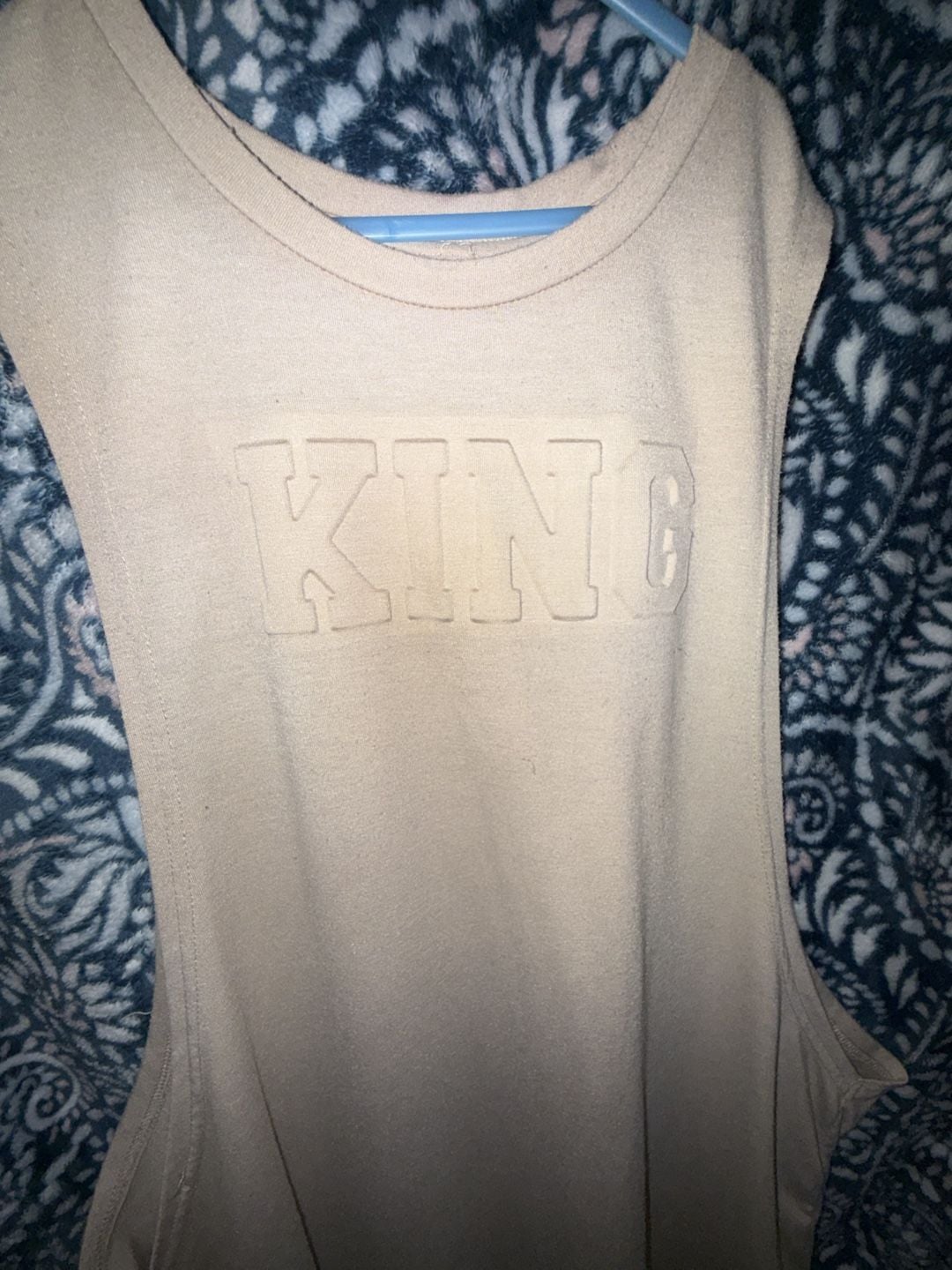 Unbranded King Embroidered Tank Top Beige Sleeveless Muscle Tee 4