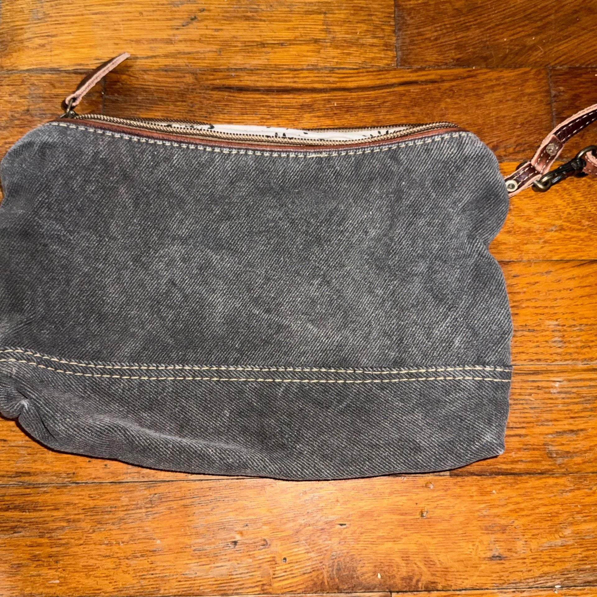 Myra Bag Canvas Wristlet Pouch with Leather Trim and Zipper Closure 3