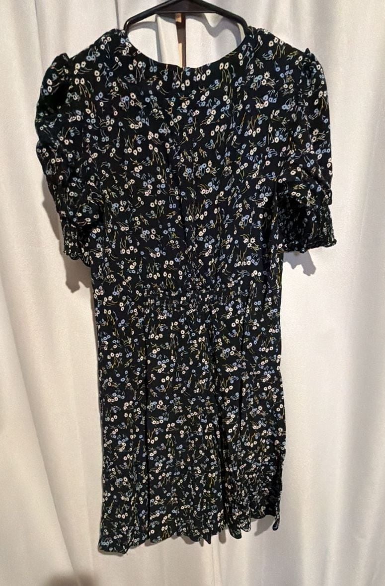 Madewell V-Neck Button-Front Mini Dress Size 6 Floral Black 4