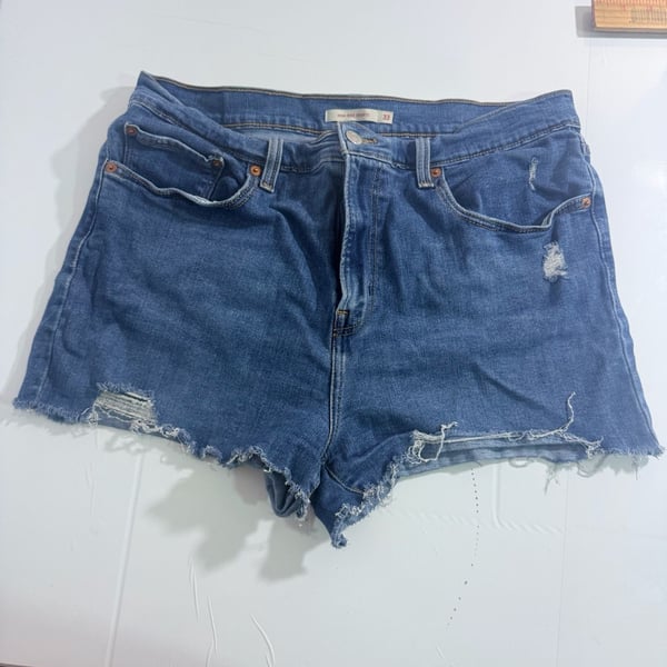 Levi's High Rise Shorts Size 33 Blue Distressed Denim Cutoff