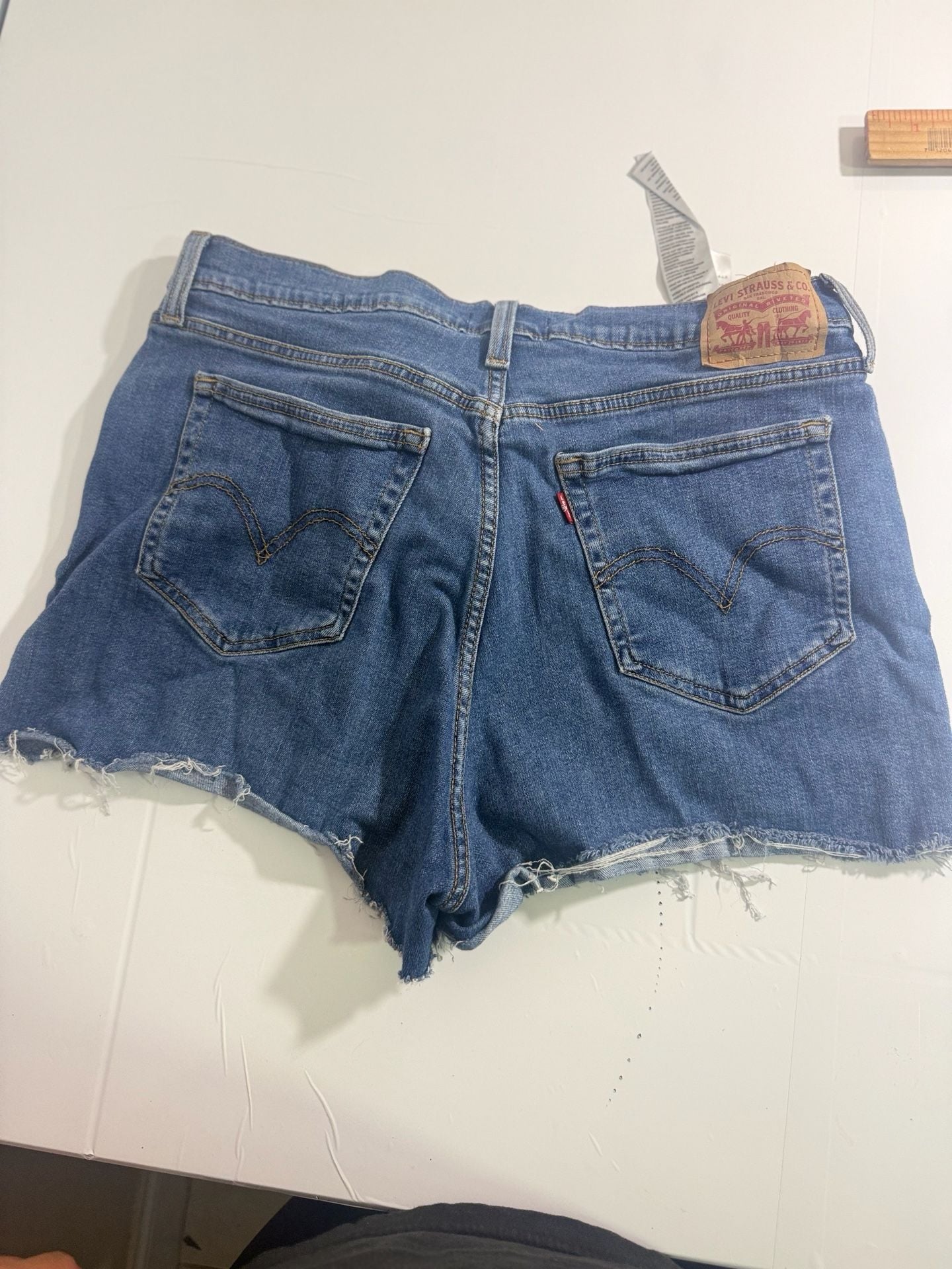 Levi's High Rise Shorts Size 33 Blue Distressed Denim Cutoff 7