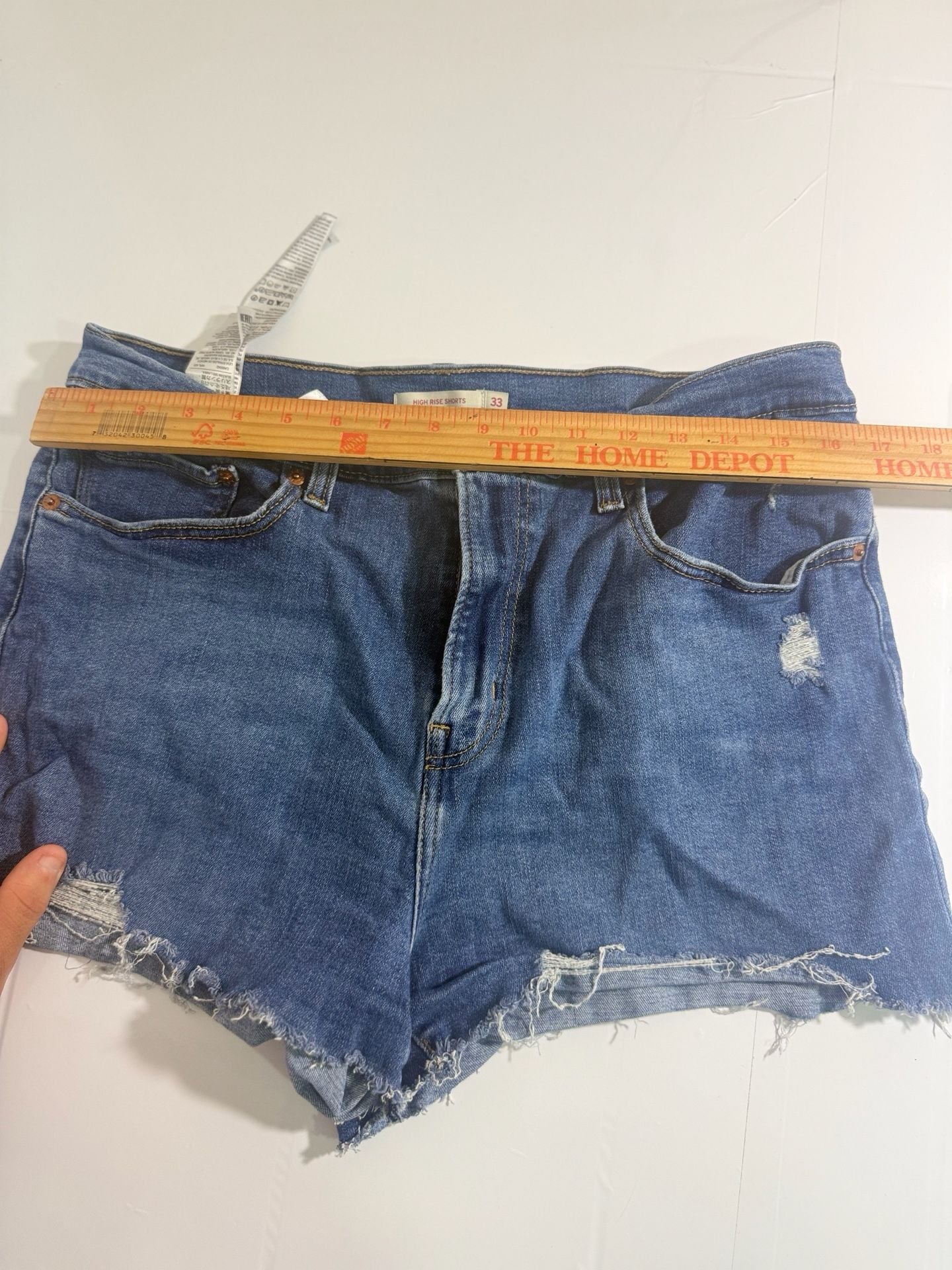 Levi's High Rise Shorts Size 33 Blue Distressed Denim Cutoff 10