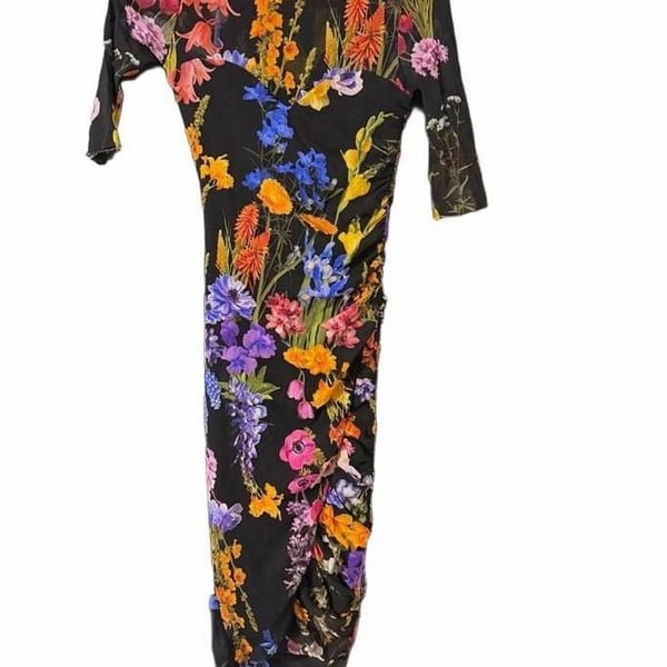 Fuzzi Ruched Floral-Print Bodycon Tulle Dress Size S Black
Italian made