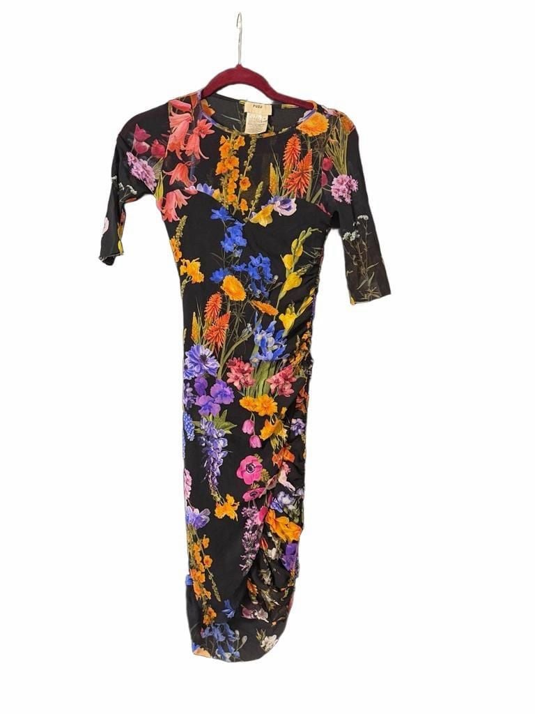 Fuzzi Ruched Floral-Print Bodycon Tulle Dress Size S Black
Italian made 6