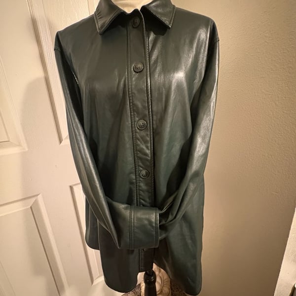 Maison Cinqcent Green Faux Leather Shirt Size M