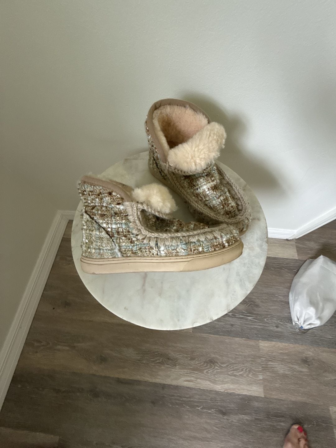 Mou Tweed and Faux Fur Slipper Boots Size 7.5 2