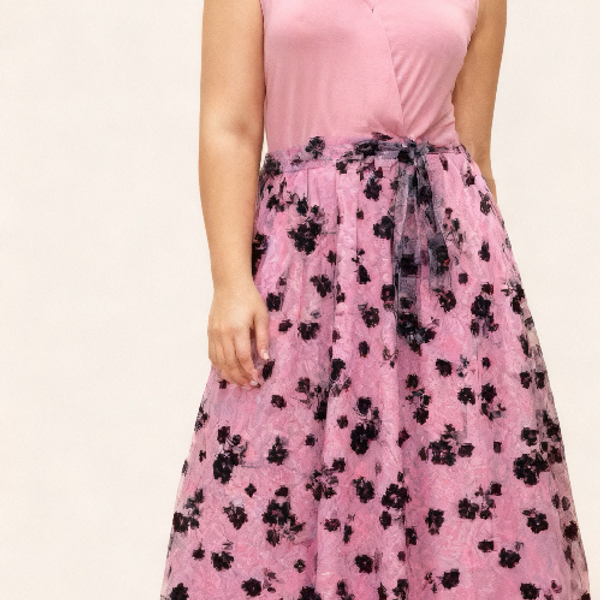 BloomChic Plus Size 14-16 1X Pink Floral Mesh Tank Dress Pockets & Belt